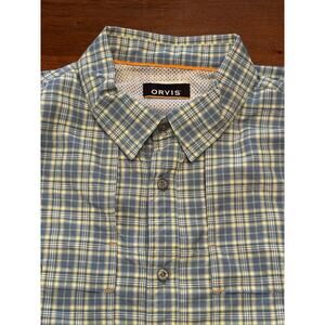 Large Orvis Blue Plaid Checkered Long Sleeve Button Up Fishing Shirt Vented